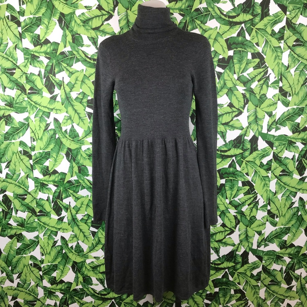 DKNY Dark Gray Turtleneck Merino Wool Dress